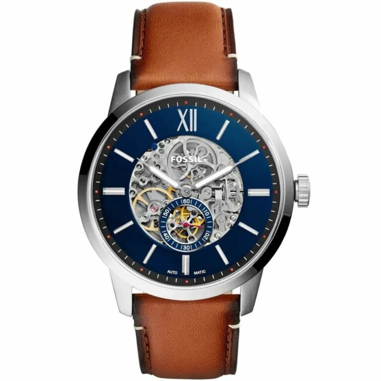 Fossil Townsman Automatic Skeleton Blue Dial Brown Leather Strap Watch for Men - ME3154