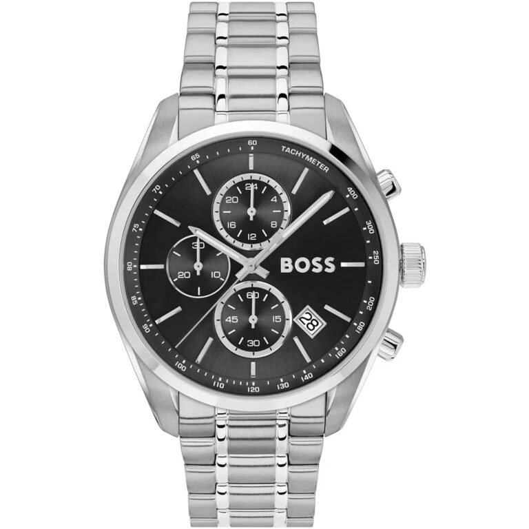 Hugo Boss Grand Prix Chronograph Black Dial Silver Steel Strap Watch for Men - 1514251