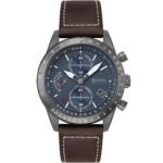 Hugo Boss Pilot Edition Chronograph Blue Dial Brown Leather Strap Watch for Men - 1513852