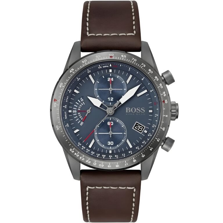 Hugo Boss Pilot Edition Chronograph Blue Dial Brown Leather Strap Watch for Men - 1513852
