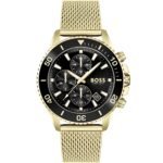 Hugo Boss Admiral Chronograph Black Dial Gold Mesh Bracelet Watch for Men - 1513906