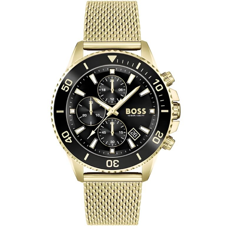 Hugo Boss Admiral Chronograph Black Dial Gold Mesh Bracelet Watch for Men - 1513906