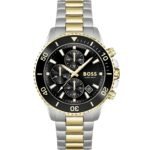 Hugo Boss Admiral Chronograph Black Dial Two Tone Steel Strap Watch for Men - 1513908
