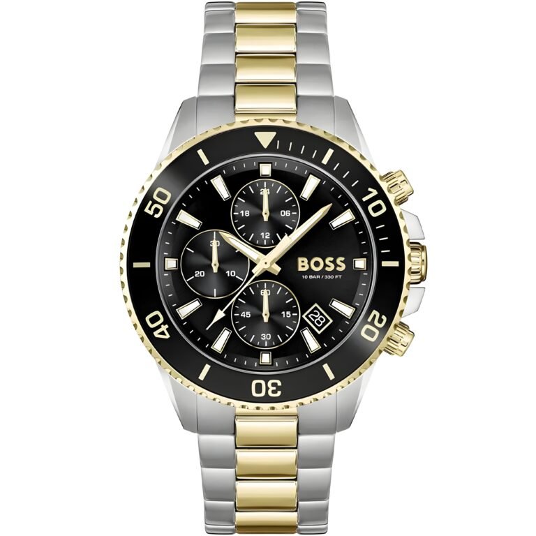 Hugo Boss Admiral Chronograph Black Dial Two Tone Steel Strap Watch for Men - 1513908