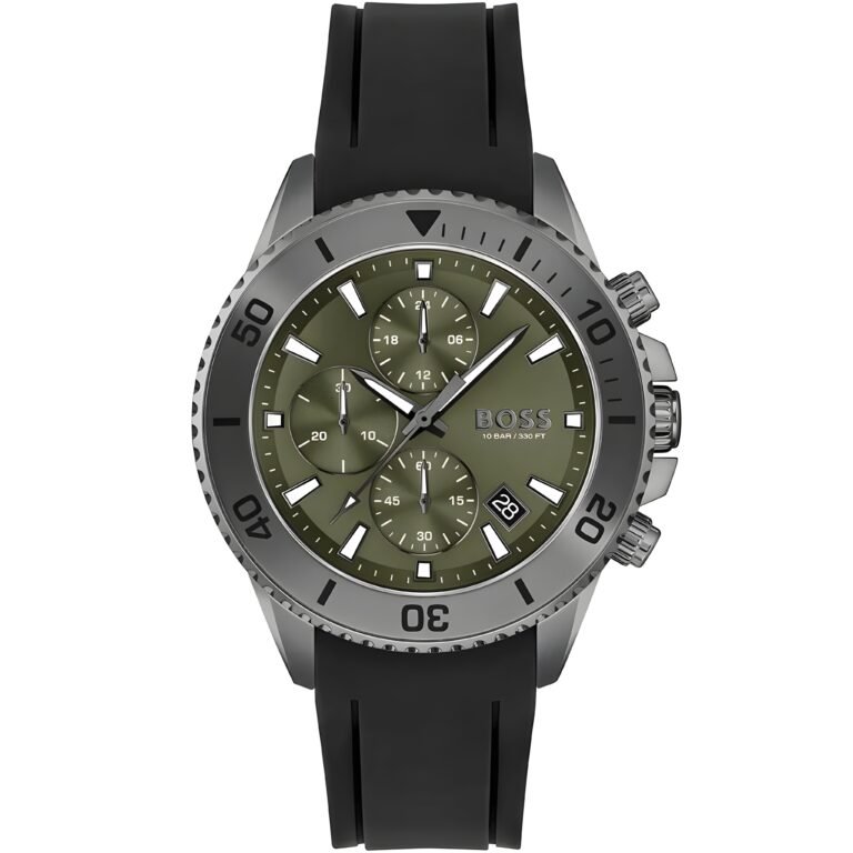 Hugo Boss Admiral Chronograph Green Dial Black Rubber Strap Watch for Men - 1513967