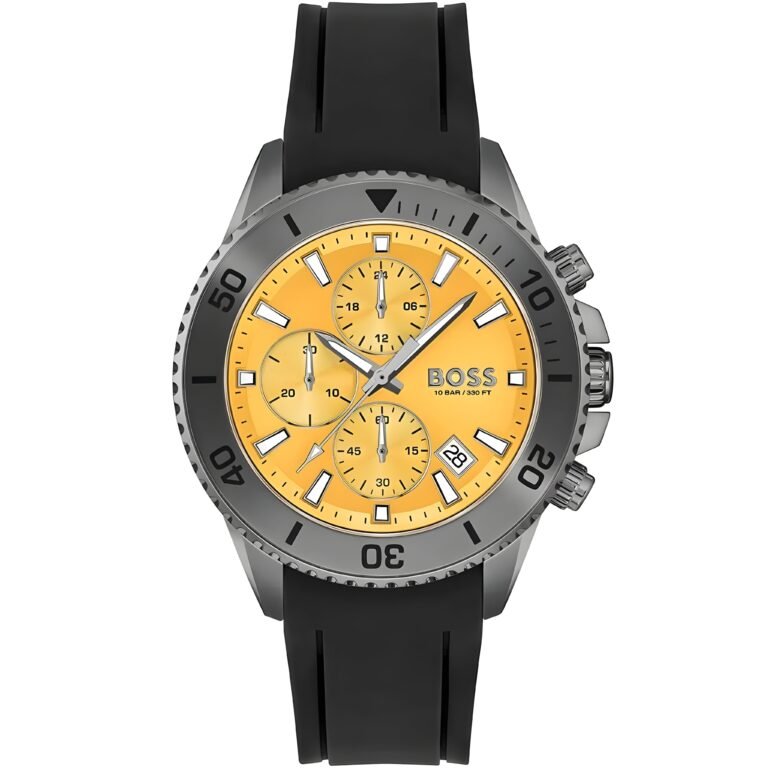 Hugo Boss Admiral Chronograph Yellow Dial Black Rubber Strap Watch for Men - 1513968
