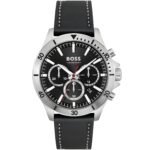 Hugo Boss Troper Chronograph Black Dial Black Leather Strap Watch for Men - 1514055