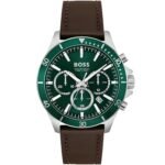 Hugo Boss Troper Chronograph Green Dial Brown Leather Strap Watch For Men - 1514098