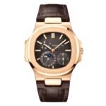 Patek Philippe Nautilus 5712R-001 Black Brown Dial 40Mm Rose Gold Brown Leather Straps