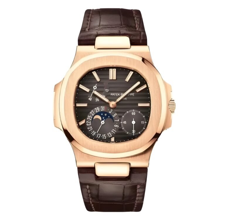 Patek Philippe Nautilus 5712R-001 Black Brown Dial 40Mm Rose Gold Brown Leather Straps