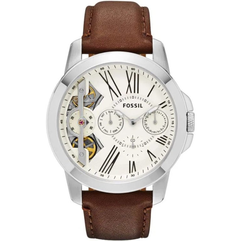 Fossil Grant Twist Multi-Function White Dial Brown Leather Strap Watch for Men - ME1144