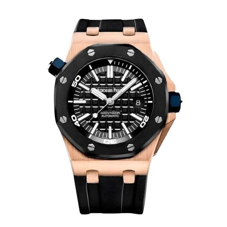 Audemars Piguet Royal Oak Rose Gold Bezel Black Rubber Strap Watch