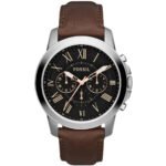 Fossil Grant Chronograph Black Dial Brown Leather Strap Watch for Men - FS4813