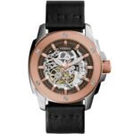Fossil Modern Machine Automatic Skeleton Dial Black Leather Strap Watch for Men - ME3082