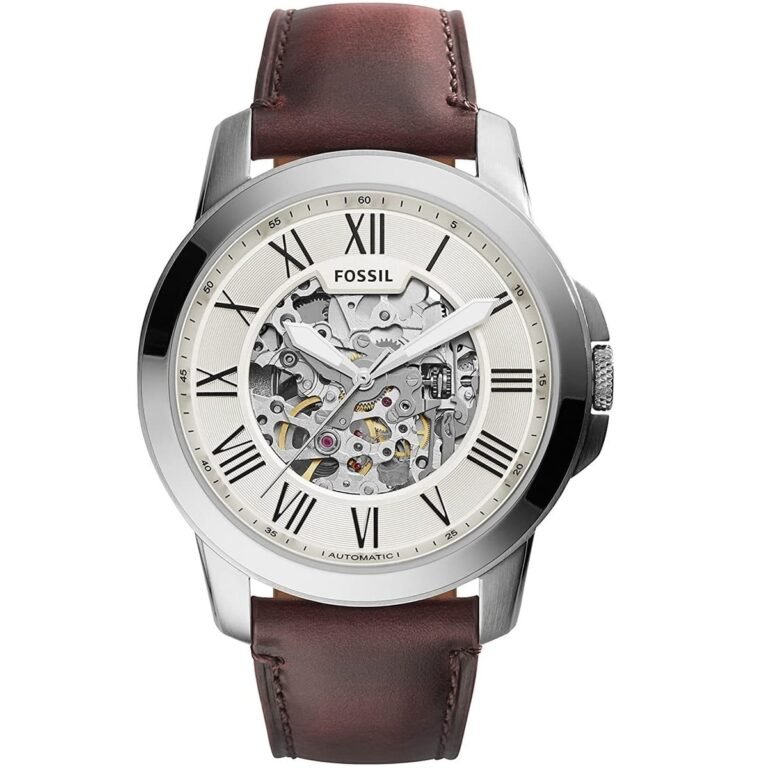 Fossil Grant Automatic Beige Skeleton Dial Brown Leather Strap Watch for Men - ME3099
