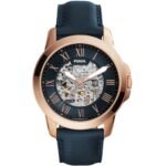 Fossil Grant Automatic Skeleton Blue Dial Blue Leather Strap Watch for Men - ME3102