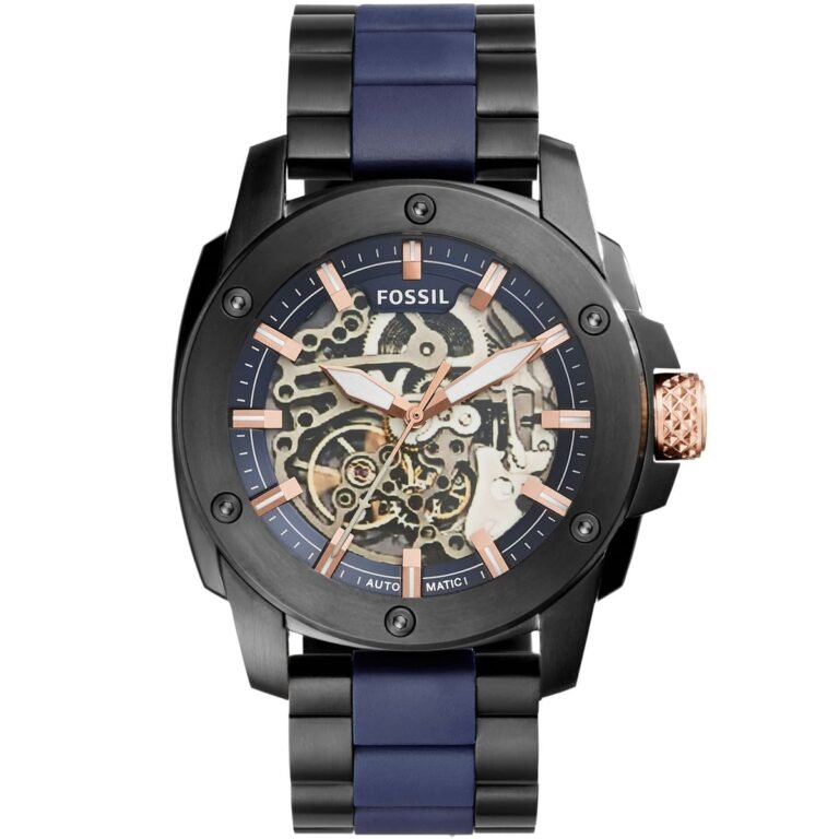Fossil Modern Machine Automatic Skeleton Blue Dial Two Tone Steel Strap Watch for Men - ME3133