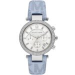 Michael Kors Parker Silver Dial Blue Leather Strap Watch For Women - MK6936