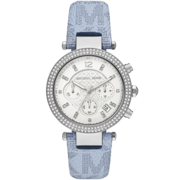 Michael Kors Parker Silver Dial Blue Leather Strap Watch For Women - MK6936