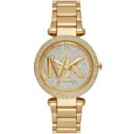 Michael Kors Parker Analog Crystals Gold Dial Gold Steel Strap Watch For Women - MK7283