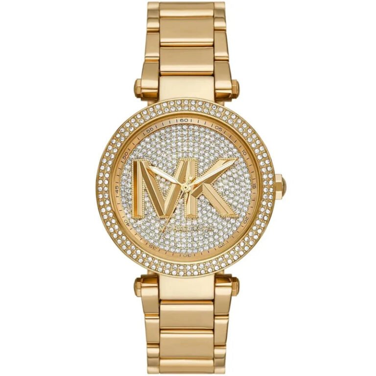 Michael Kors Parker Analog Crystals Gold Dial Gold Steel Strap Watch For Women - MK7283