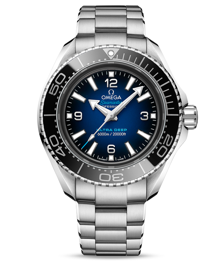 Omega Seamaster Planet Ocean 6000M Co Axial Master Chronometer Blue Dial Silver Steel Strap Watch for Men  Automatic size 43.5mm