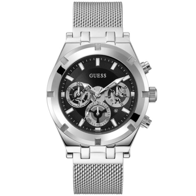 Guess Continental Quartz Black Dial Silver Mesh Strap Watch For Men - GW0582G1