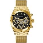 Guess Continental Chronograph Black Dial Gold Mesh Strap Watch For Men - GW0582G2