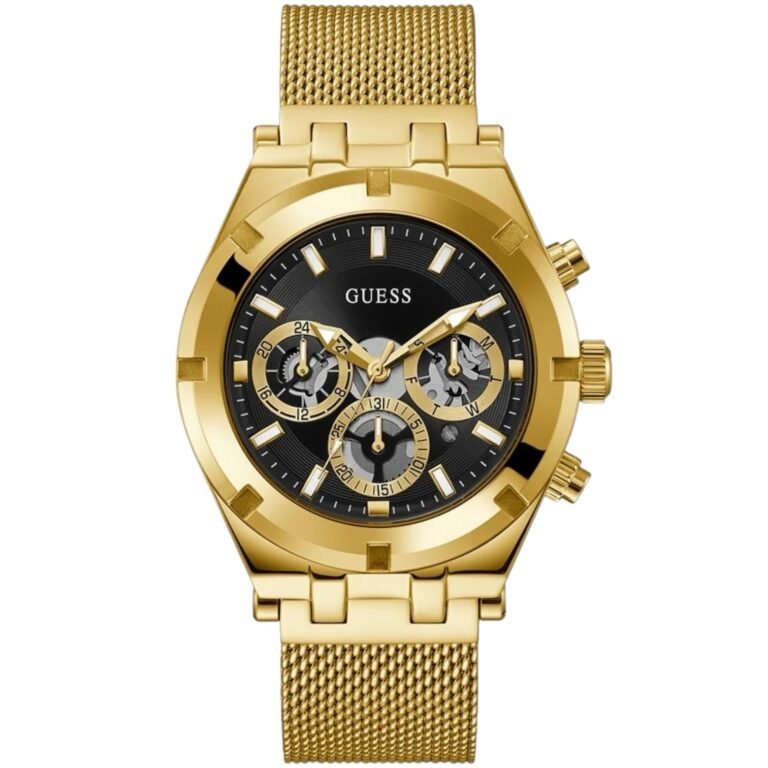 Guess Continental Chronograph Black Dial Gold Mesh Strap Watch For Men - GW0582G2
