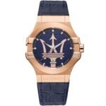 Maserati Potenza 42mm Rose Gold & Blue Dial Blue Leather Strap Watch For Men - R8851108027