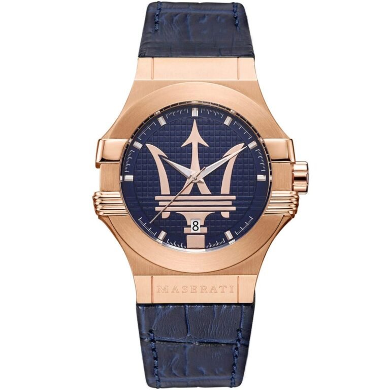 Maserati Potenza 42mm Rose Gold & Blue Dial Blue Leather Strap Watch For Men - R8851108027