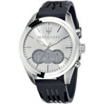 Maserati Traguardo Chronograph Silver Dial Black Rubber Strap Watch for Men - R8871612012