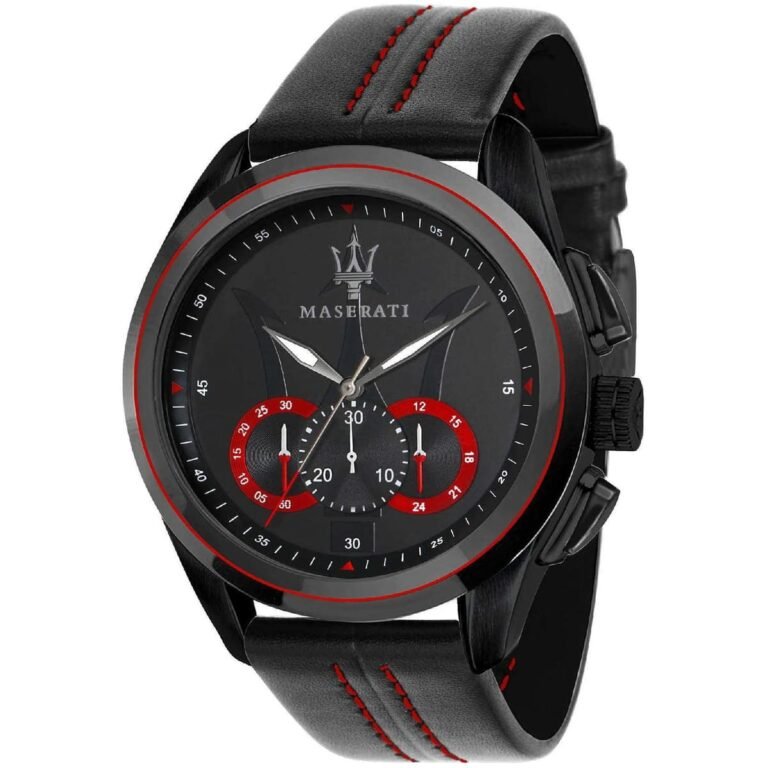 Maserati Traguardo Chronograph Black Dial Black Leather Strap Watch for Men - R8871612023