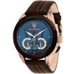 Maserati Contrast Stitch Detail Round Leather Analog Watch for Men - R8871612024