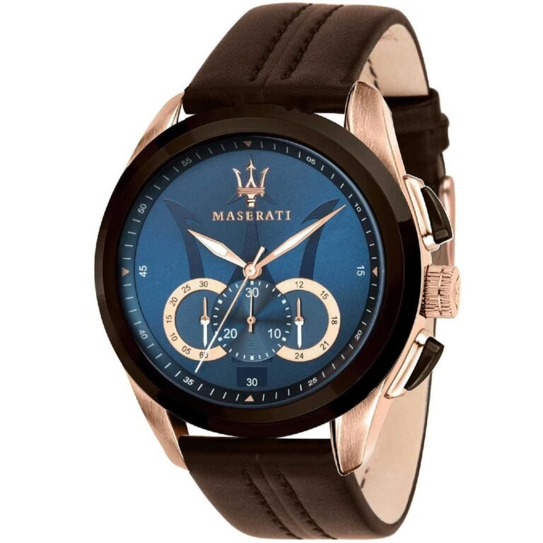 Maserati Contrast Stitch Detail Round Leather Analog Watch for Men - R8871612024