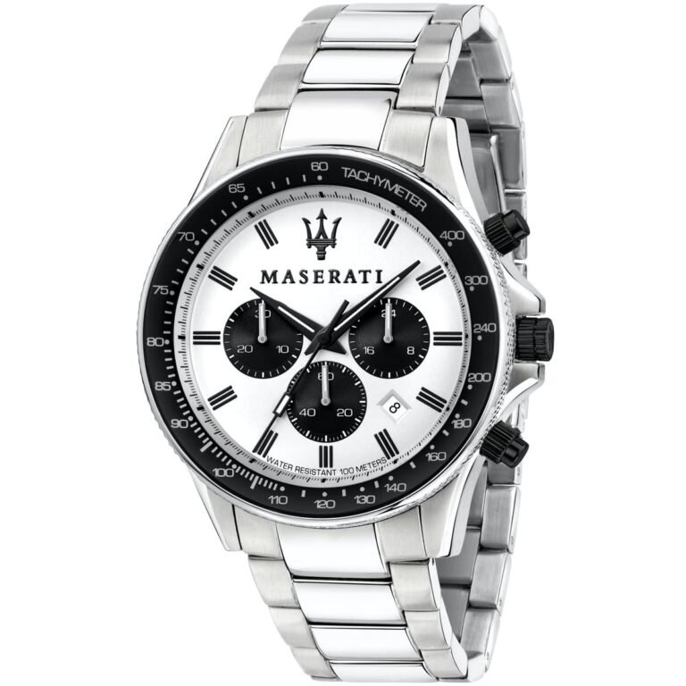 Maserati SFIDA Chronograph White Dial Silver Steel Strap Watch For Men - R8873640003