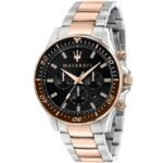 Maserati SFIDA Chronograph Black Dial Two Tone Steel Strap Watch For Men - R8873640009
