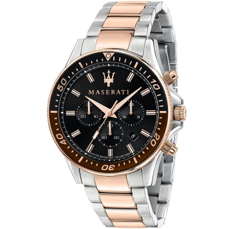 Maserati SFIDA Chronograph Black Dial Two Tone Steel Strap Watch For Men - R8873640009