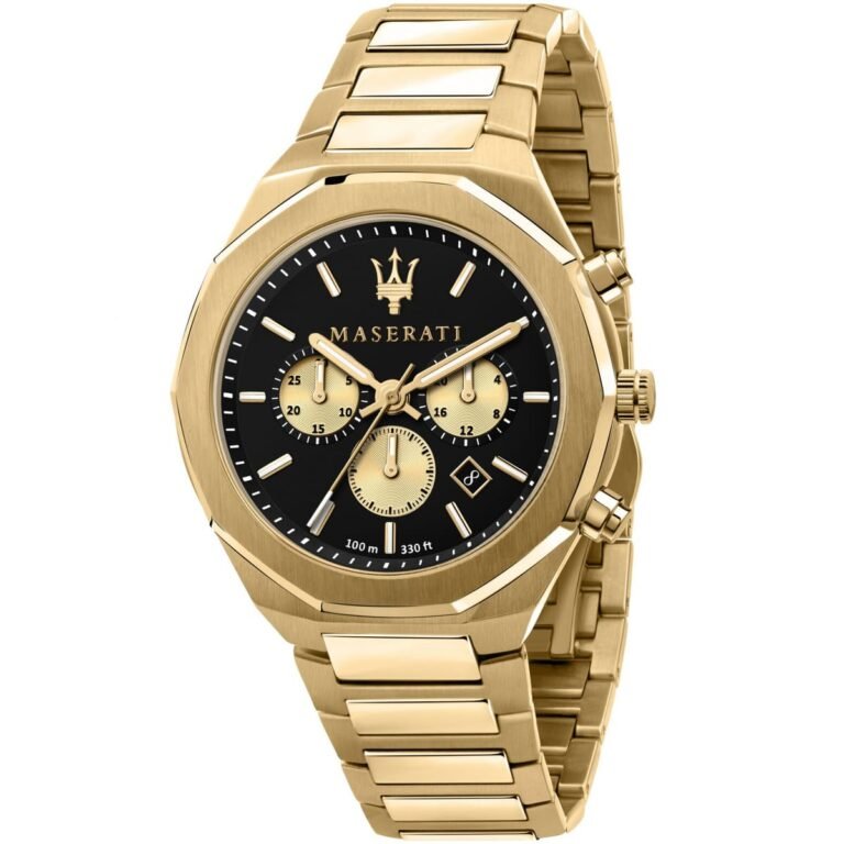 Maserati Stile 45mm Chronograph Black Dial Gold Steel Strap Watch For Men - R8873642001