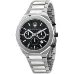 Maserati Stile Chronograph Black Dial Silver Steel Strap Watch For Men - R8873642004