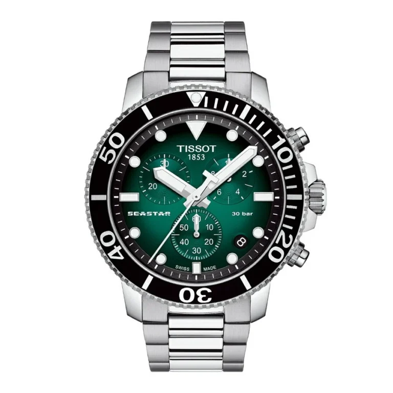 Tissot Seastar 1000 Chronograph Green Dial Silver Steel Strap Watch For Men - T120.417.11.091.01