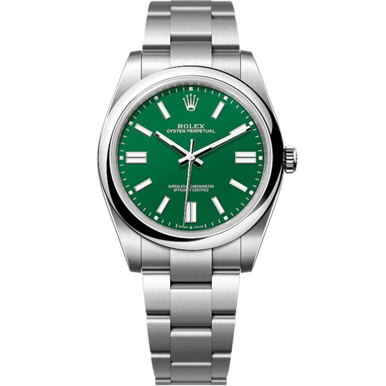 Rolex Oyster Perpetual Green Index Dial Smooth Bezel Automatic size 41mm