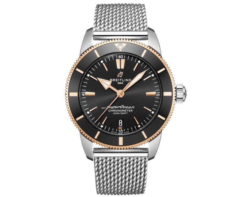 Breitling Superocean Heritage B20 44 Black Dial Silver Mesh Bracelet Watch for Men - UB2030121B1A1